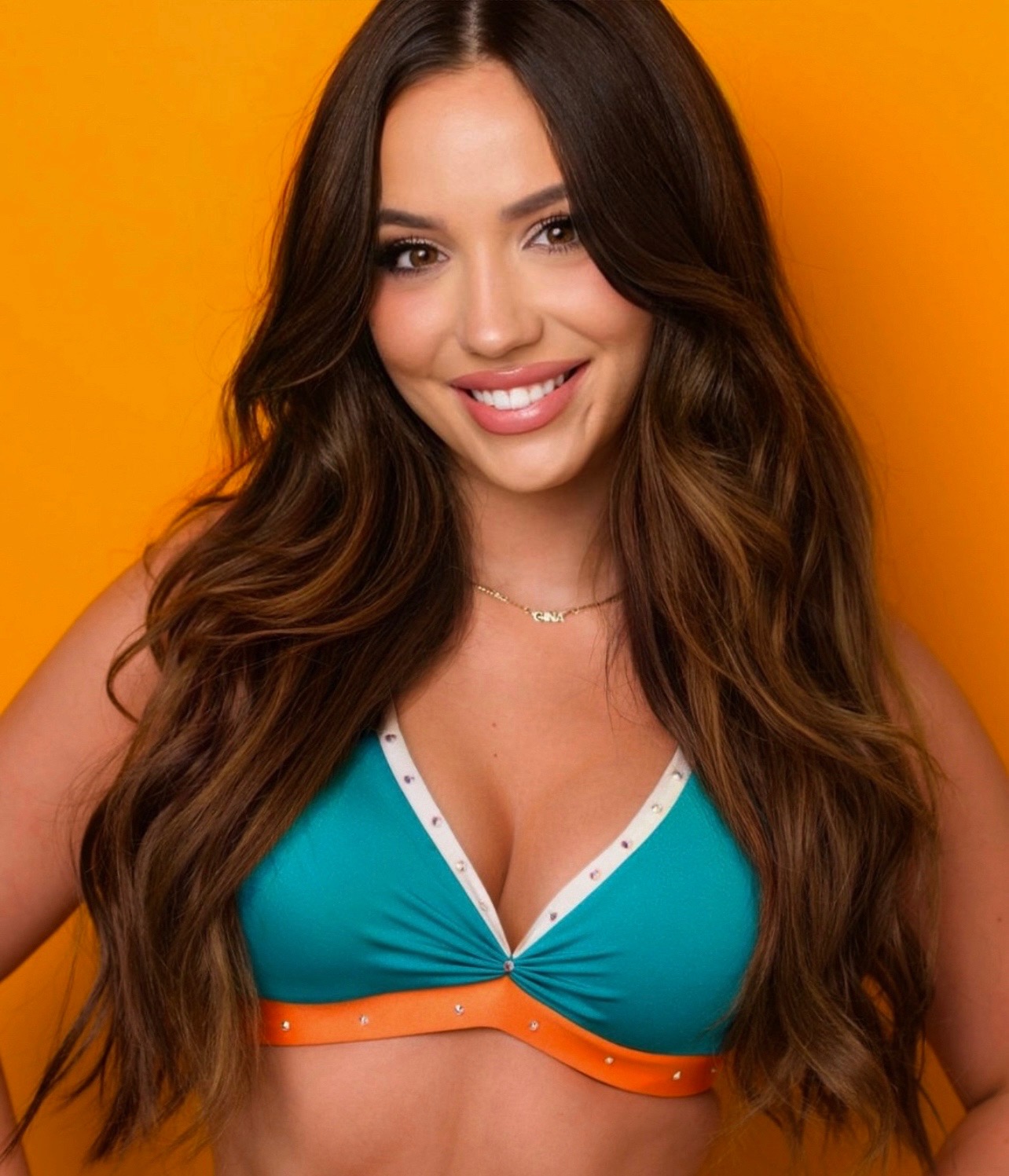 Bella as a Miami Dolphins cheerleader